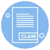 Blue circle with a claim document icon.